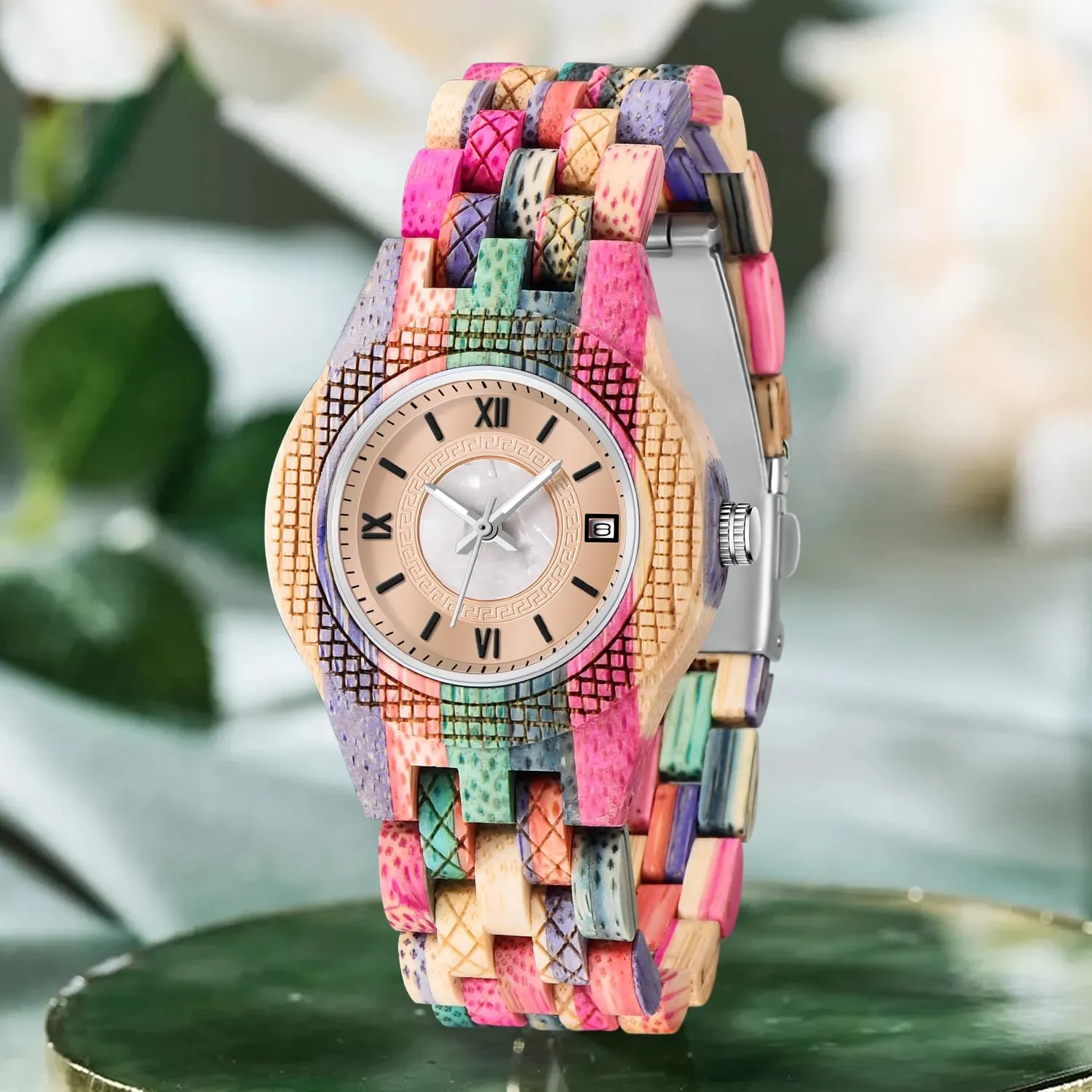 Movement Watch,Foldover Clasp Wood Strap Wooden Watches for Women Wood Watch Women, All-Wood Watch urgent realm generous Band Analog Quartz 