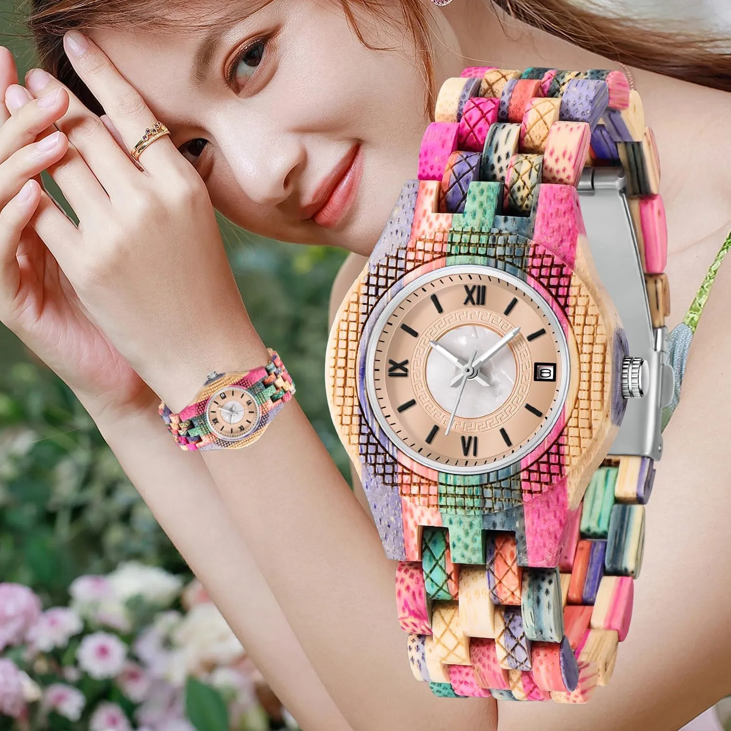 Movement Watch,Foldover Clasp Wood Strap Wooden Watches for Women Wood Watch Women, All-Wood Watch urgent realm generous Band Analog Quartz 