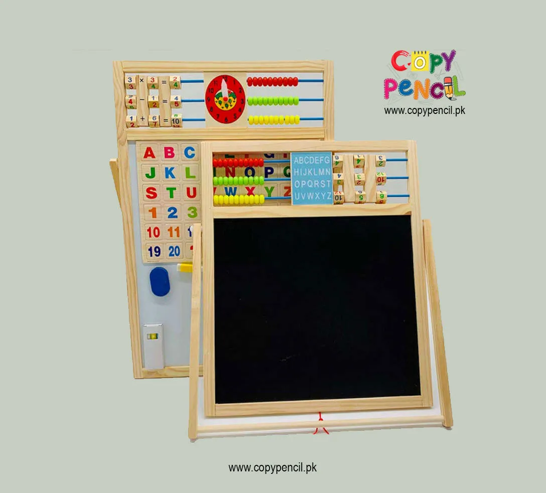 Multipurpose Double-Sided Magnetic Wooden Writing & Drawing Board with Abacus Educational Learning Magnetic Wooden Easel
