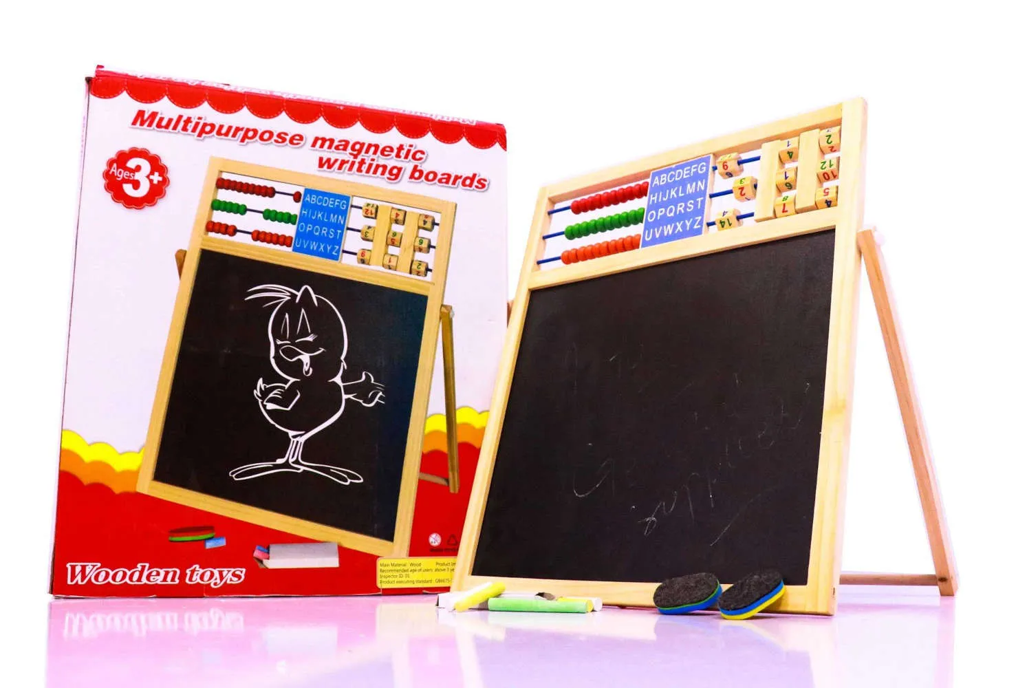 Multipurpose Double-Sided Magnetic Wooden Writing & Drawing Board with Abacus Educational Learning Magnetic Wooden Easel