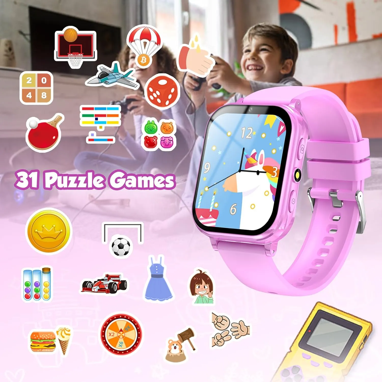 Music Player Camera HD Touchscreen$ Kids Toys Birthday Gifts for Girls Boys Age 6-12 ��Pink�� Kids Game Watch Boys Girls grocery gratify mind fruit with Puzzle Games 