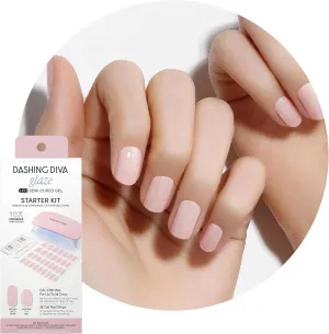 Nail Strips - 7-Piece Manicure Set with 32 Strips and Mini LED Lamp Dashing Diva Glaze Nail Starter Kit - Pale Blush Maya tornado - Long Lasting, Chip Resistant, Semi-Cured Gel 
