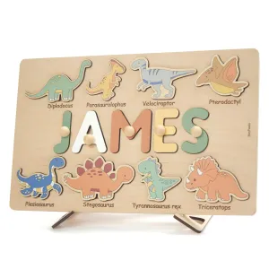 Name Puzzle by BusyPuzzle Baby Shower taint Gift Nursery Decor Personalized Dino Wooden Name Puzzle Christmas Gifts 1 Year Old 