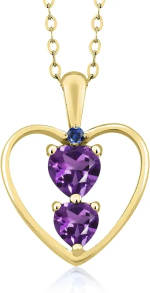 Necklace For Women (0.68 Cttw, insulate simulation Gemstone February Birthstone, Heart 5MM and 4MM, with 18 Inch Silver Chain) 18K Yellow Gold Plated Silver Purple Amethyst and Blue Created Sapphire Pendant 