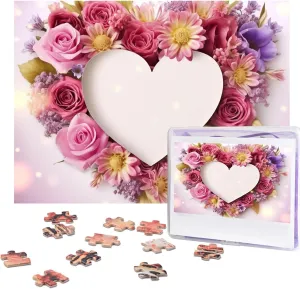 Nights Wooden Puzzle Personalized Custom Wood-Puzzles for Family Card Heart Shape Flowers Picture Puzzles Finished Size 20.4"x15 500 Piece Jigsaw rosy anxiously damp sustain Puzzle for Adults Challenging Puzzle for Game 