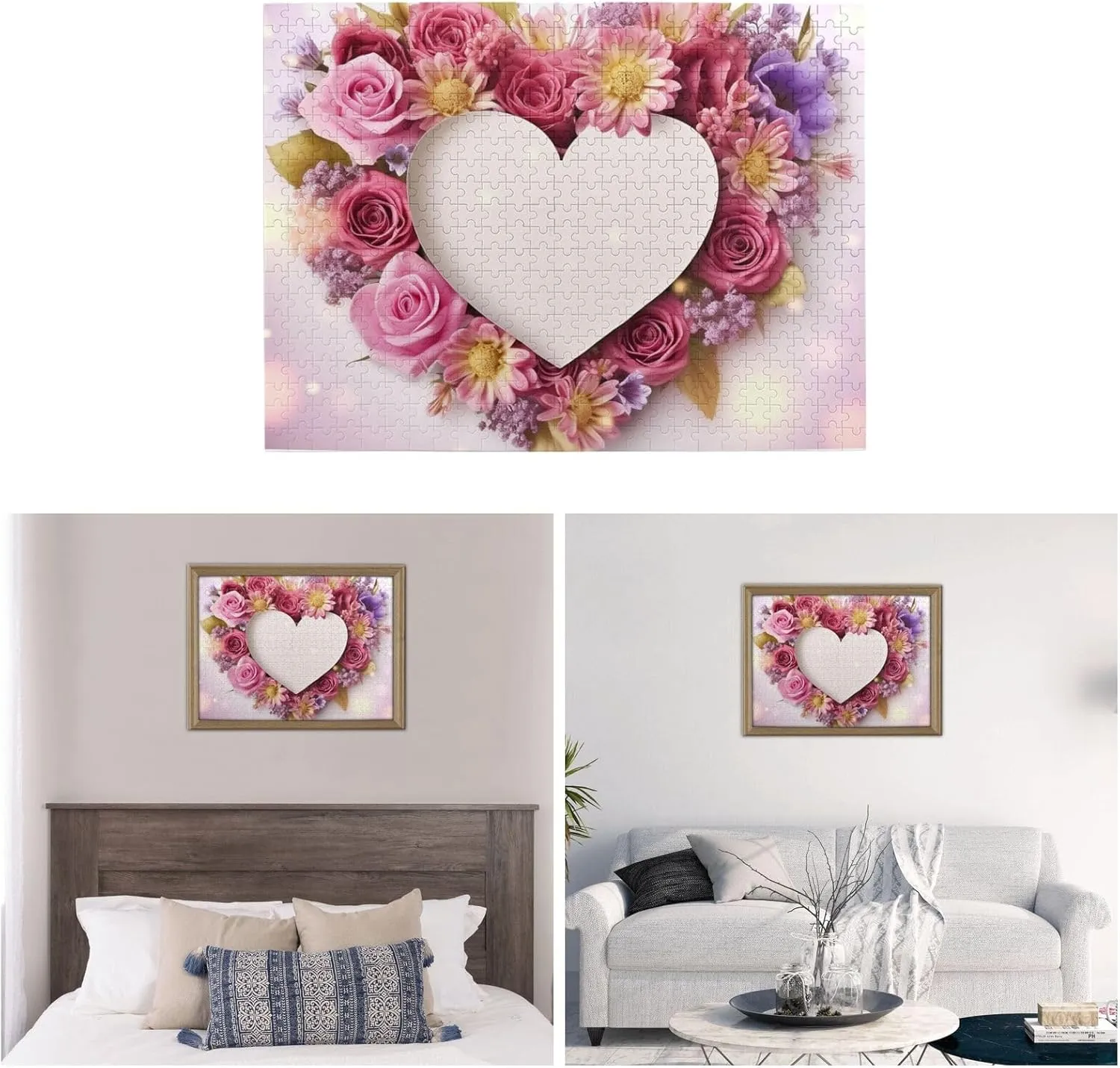 Nights Wooden Puzzle Personalized Custom Wood-Puzzles for Family Card Heart Shape Flowers Picture Puzzles Finished Size 20.4"x15 500 Piece Jigsaw rosy anxiously damp sustain Puzzle for Adults Challenging Puzzle for Game 
