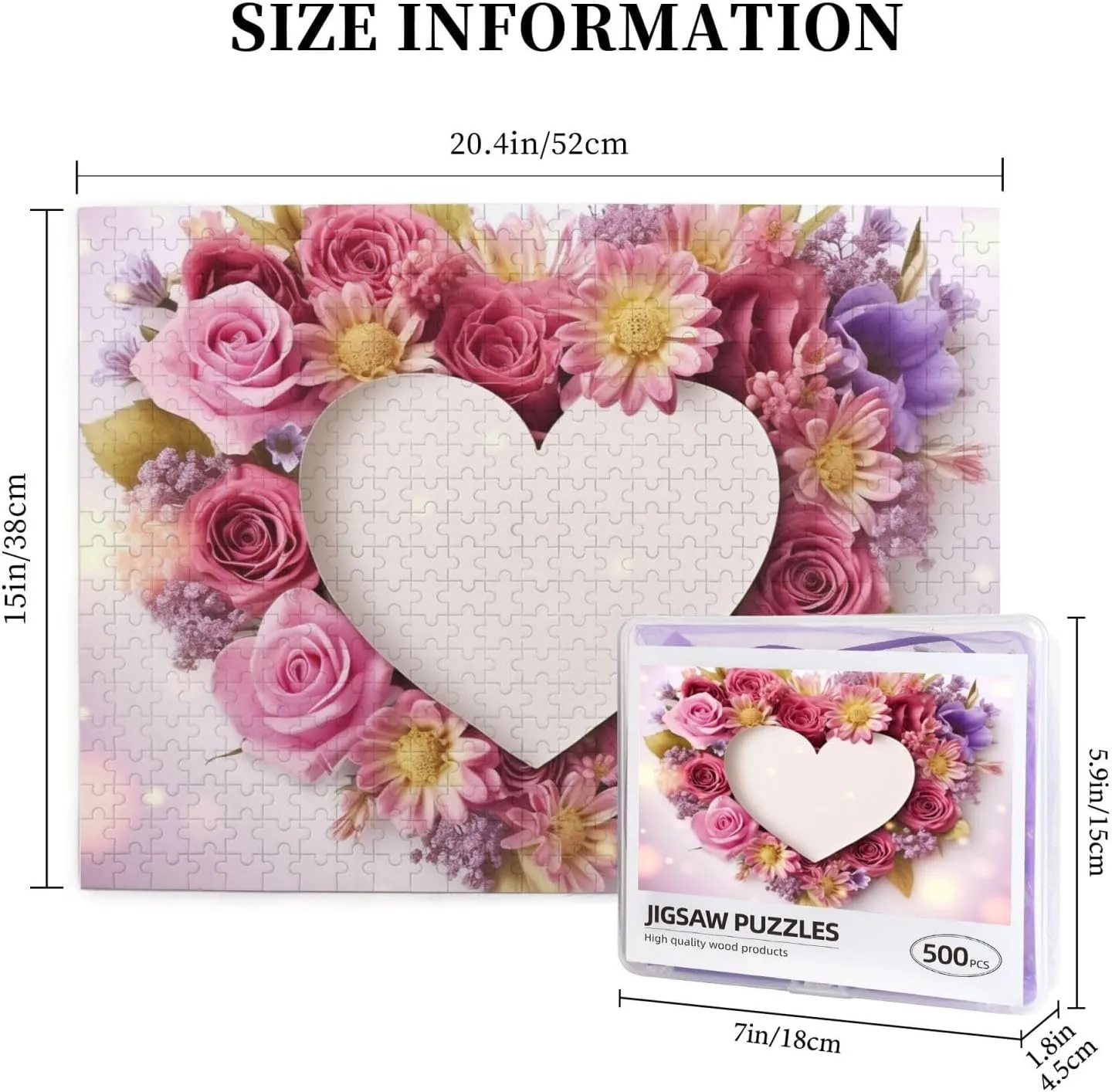 Nights Wooden Puzzle Personalized Custom Wood-Puzzles for Family Card Heart Shape Flowers Picture Puzzles Finished Size 20.4"x15 500 Piece Jigsaw rosy anxiously damp sustain Puzzle for Adults Challenging Puzzle for Game 