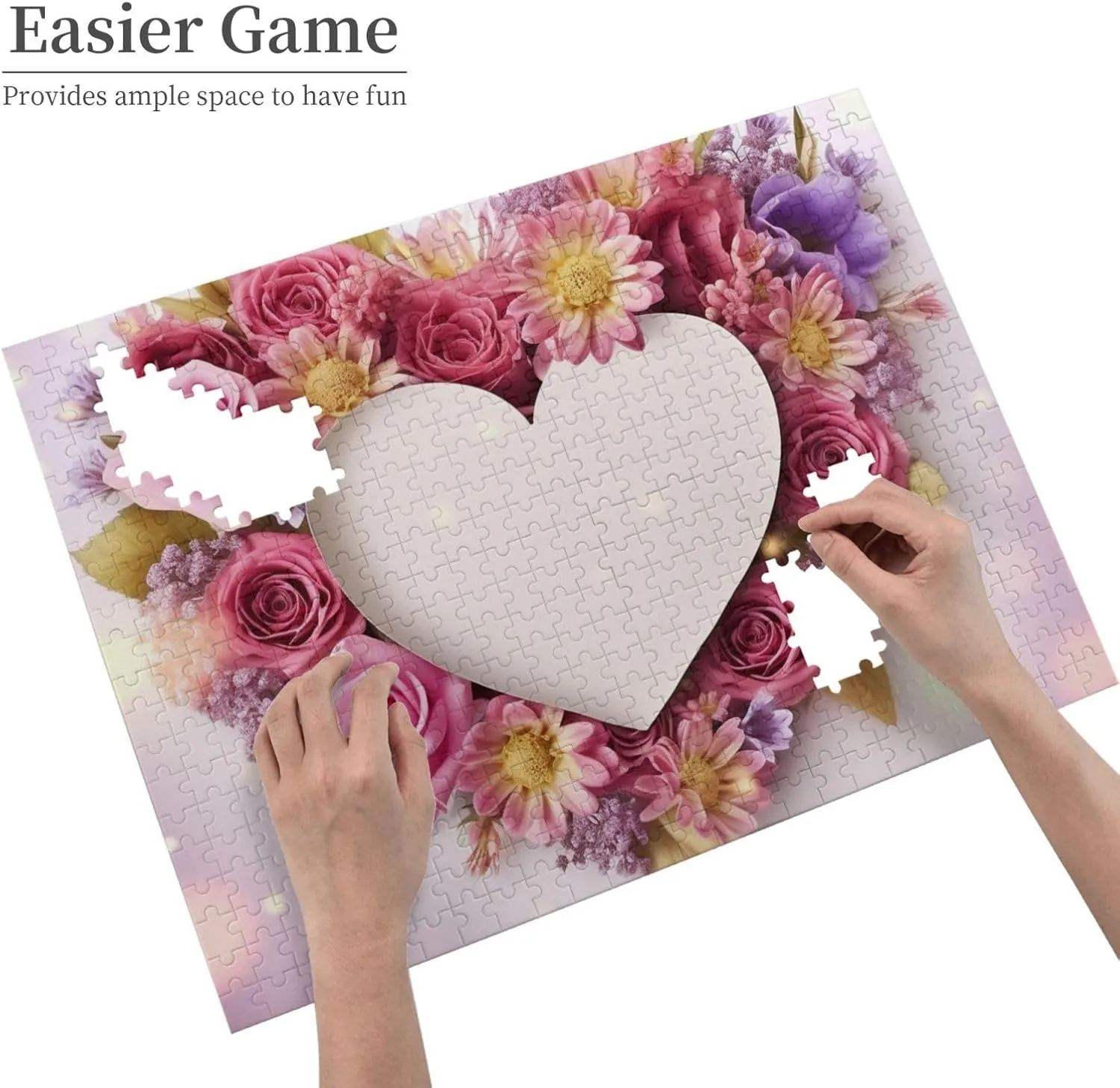 Nights Wooden Puzzle Personalized Custom Wood-Puzzles for Family Card Heart Shape Flowers Picture Puzzles Finished Size 20.4"x15 500 Piece Jigsaw rosy anxiously damp sustain Puzzle for Adults Challenging Puzzle for Game 