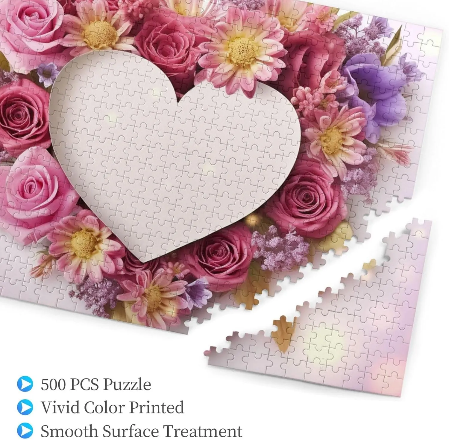 Nights Wooden Puzzle Personalized Custom Wood-Puzzles for Family Card Heart Shape Flowers Picture Puzzles Finished Size 20.4"x15 500 Piece Jigsaw rosy anxiously damp sustain Puzzle for Adults Challenging Puzzle for Game 