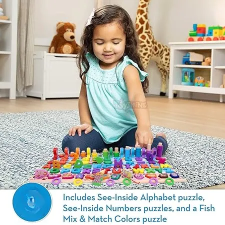 Numbers, Shapes, Education ABC, Abacus, Learning | Preschool | Animals Wooden and Picking Fish Toys Activity Toys Affordable Board Montessori Professional-grade Sorting Puzzle