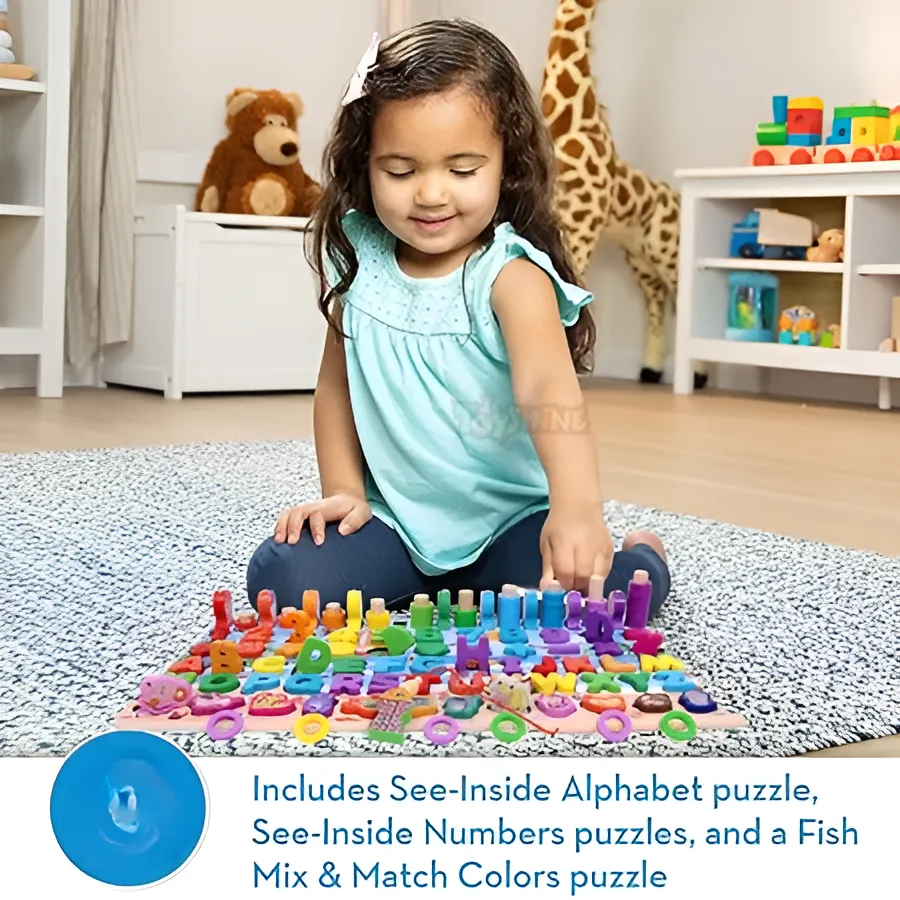 Numbers, Shapes, Education ABC, Abacus, Learning | Preschool | Animals Wooden and Picking Fish Toys Activity Toys Affordable Board Montessori Professional-grade Sorting Puzzle