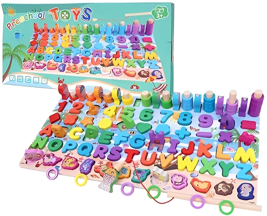 Numbers, Shapes, Education ABC, Abacus, Learning | Preschool | Animals Wooden and Picking Fish Toys Activity Toys Affordable Board Montessori Professional-grade Sorting Puzzle