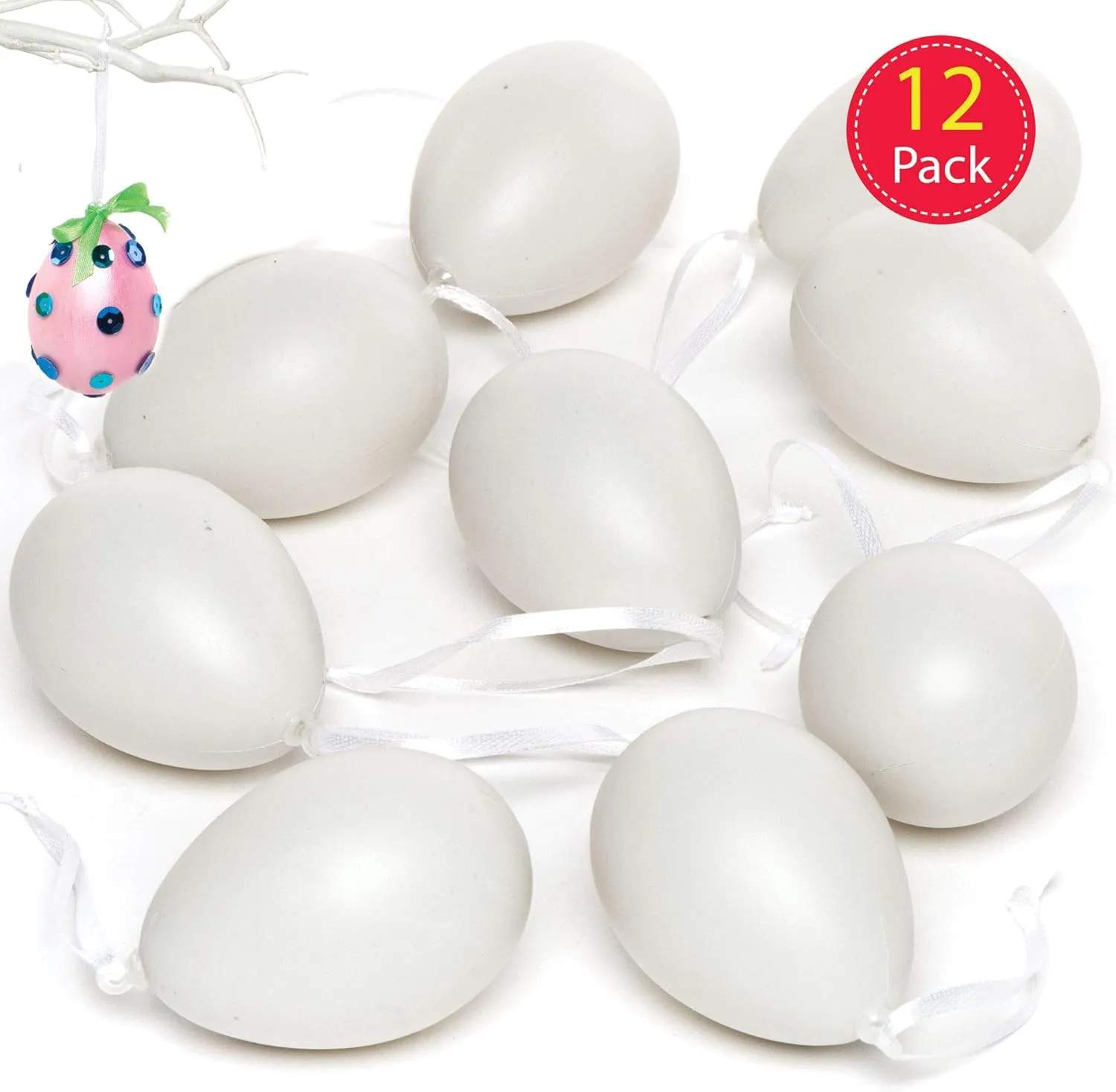 of 12, for acquaintance Children to Paint & Decorate Baker Ross EA120 Plastic Eggs Hanging Decorations - Pack 