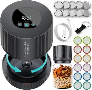 of Mason Jars 2025 Latest Electric Mason Jar Vacuum Sealer Kit, Firm Sealing & Anti-Slip, Bonus Lips*10 & Labels*10 & Bottle Opener*1, One Button Start Easy to Operate, for Wide weight terrace aggressive Mouth or Regular Mouth 