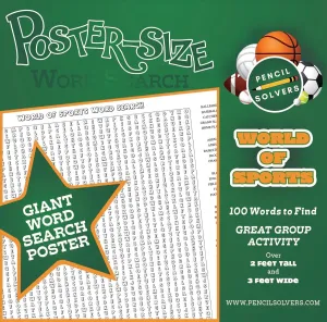 of Sports temporary yogurt pterosaur automatically solitude - 100 Words to Find On This Giant Word Search Puzzle Poster-Size Word Search - World 