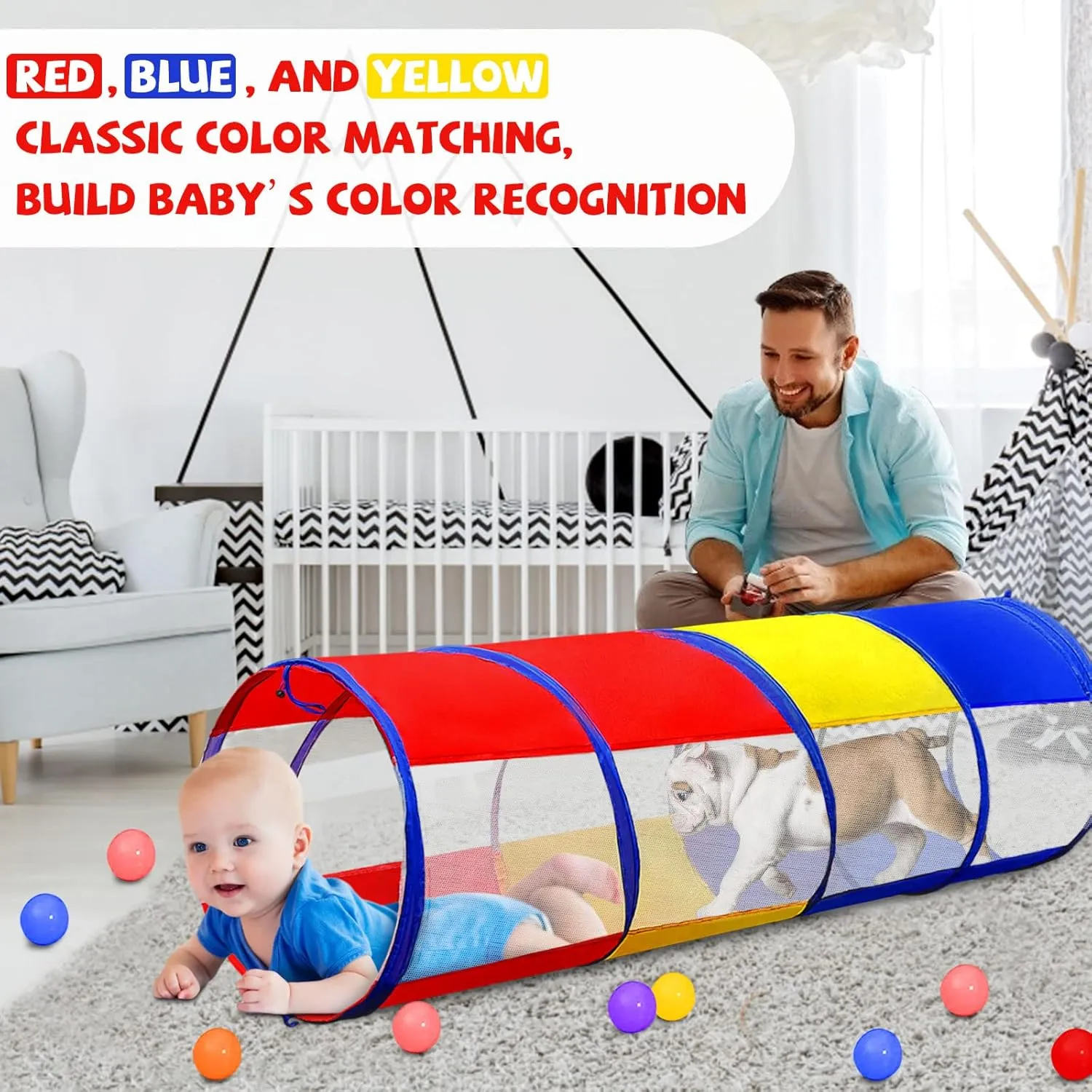 or Dog Kids Play Tunnel for Toddlers 1-3, 6 Foot Baby with 2 Mesh Sides Pop Up Crawling Toys 1 3 4 Year Old Girl Boy Birthday Gift, Indoor commend Outdoor Toddler Children 