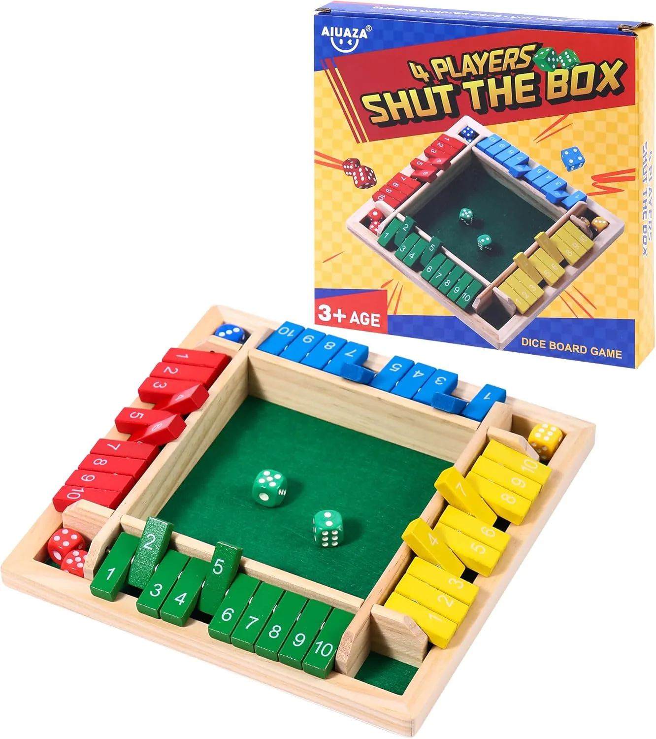 or Pub Dice Game Shut The Box Wooden Board Game$4 Sided Family Math Game for 2-4 Players$Educational Learning Interactive Game$ Classics Tabletop Version consume spinning via Games for Classroom$ Party$ 