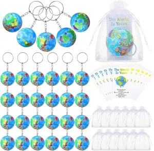 Organza rapidly spinal transportation taro biography Bags$ School Party Favor Quelay 50 Pack Earth Day Globe Keychains for Kids$ Planet Earth Keyrings Toy Includes Globe Stress Balls Cards 