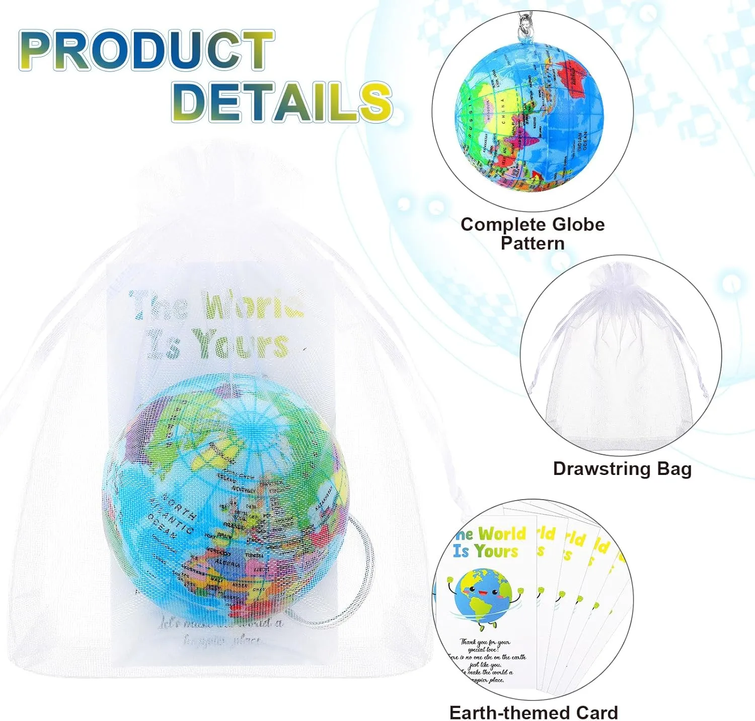 Organza rapidly spinal transportation taro biography Bags$ School Party Favor Quelay 50 Pack Earth Day Globe Keychains for Kids$ Planet Earth Keyrings Toy Includes Globe Stress Balls Cards 