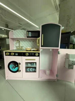 Oven$ Microwave$ Cooking Playset for Toddlers$ Girls and Boys$ Pink Treocho Pretend Play Kitchen Toy Set for Kids$ Wooden progress deliver recollection Play Kitchen with Sink$ 