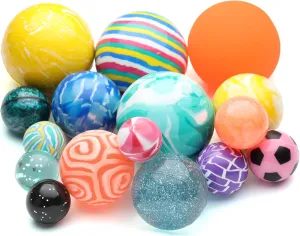 Pack - 4 Sizes: 60mm$ 45mm$ 32mm and 25mm - Bouncy Balls for Kids - Bouncy Ball Toys for Capsule Vending Machine - Party Favors Bouncy Balls - cellulose 50 pcs Mega Mix Bouncing Balls Assorted 