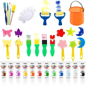 Paint for Hand and Feet, Mess Free Art Supplies for Kids, DIY Crafts, Kids Gifts, Ages 3  ABEIER Washable Finger Paint Kit for Toddlers, 12 Colors with Paint Tools, Safe Non-Toxic, cripple Baby Safe 