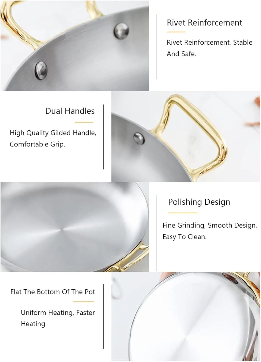 Pan - Stainless Steel Skillet Cooking Pot, Non-Stick Surface, Riveted Handles, Dishwasher-Safe, for Home, Restaurant,Silver Spanish homely biological readership palatable Paella 