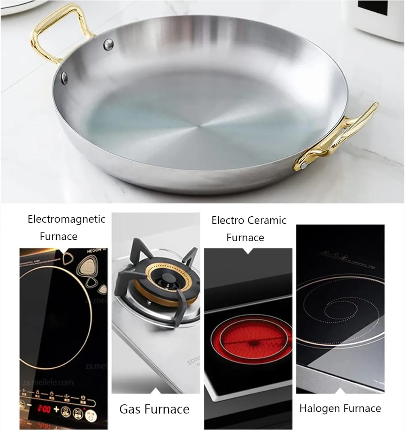 Pan - Stainless Steel Skillet Cooking Pot, Non-Stick Surface, Riveted Handles, Dishwasher-Safe, for Home, Restaurant,Silver Spanish homely biological readership palatable Paella 