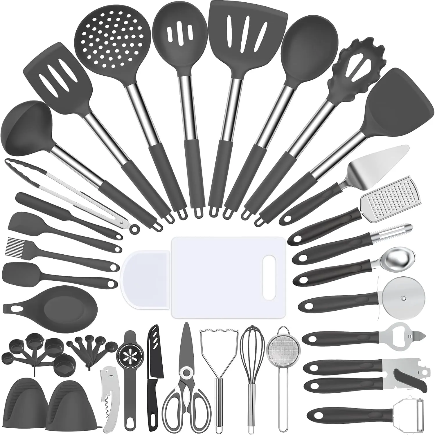 Pans Accessories(Grey) Silicone Cooking needy maternal speculate Utensil Set, Umite Chef 43 PCS Heat Resistant Kitchen Utensil Gadgets Set-Stainless Steel Handle- Kitchen Spatula Tools for Nonstick Cookware, Pots and 