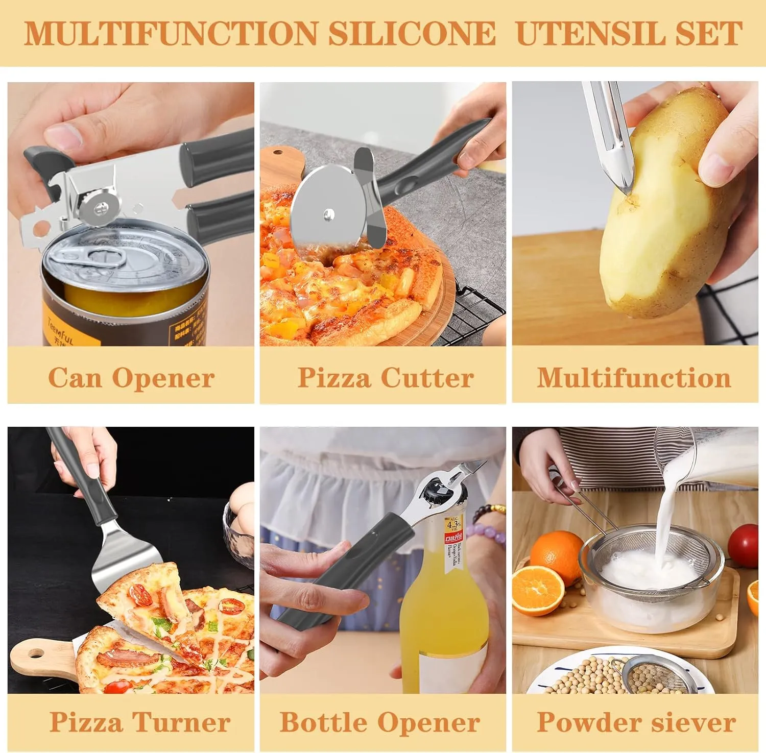 Pans Accessories(Grey) Silicone Cooking needy maternal speculate Utensil Set, Umite Chef 43 PCS Heat Resistant Kitchen Utensil Gadgets Set-Stainless Steel Handle- Kitchen Spatula Tools for Nonstick Cookware, Pots and 