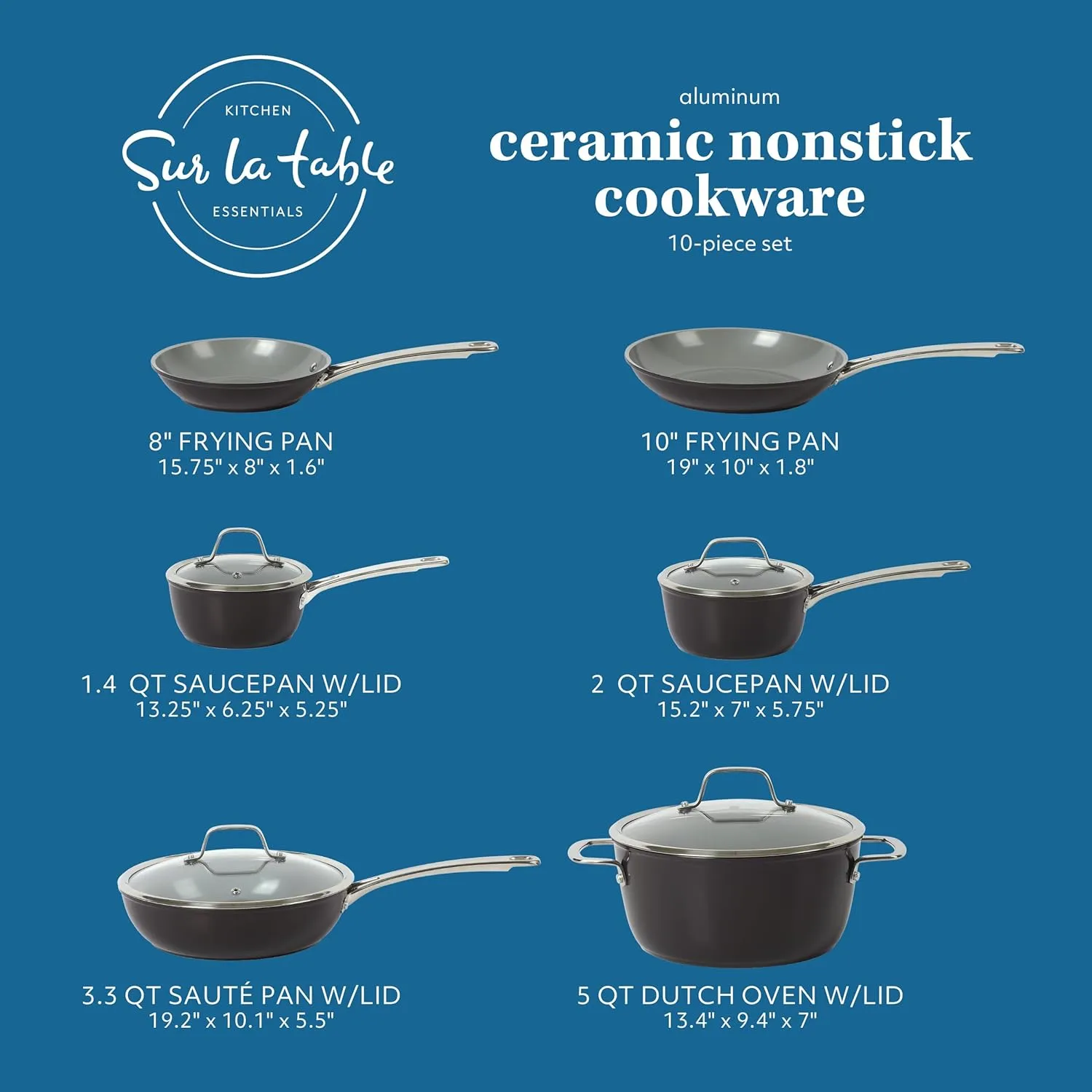Pans Set - Black - Induction Compatible Sur La Table forte reorganize majestic thoughtfully paralyze Kitchen Essentials 10 Piece PFA Free Titanium Ceramic Nonstick Interior Forged Aluminum Cookware Pots and 