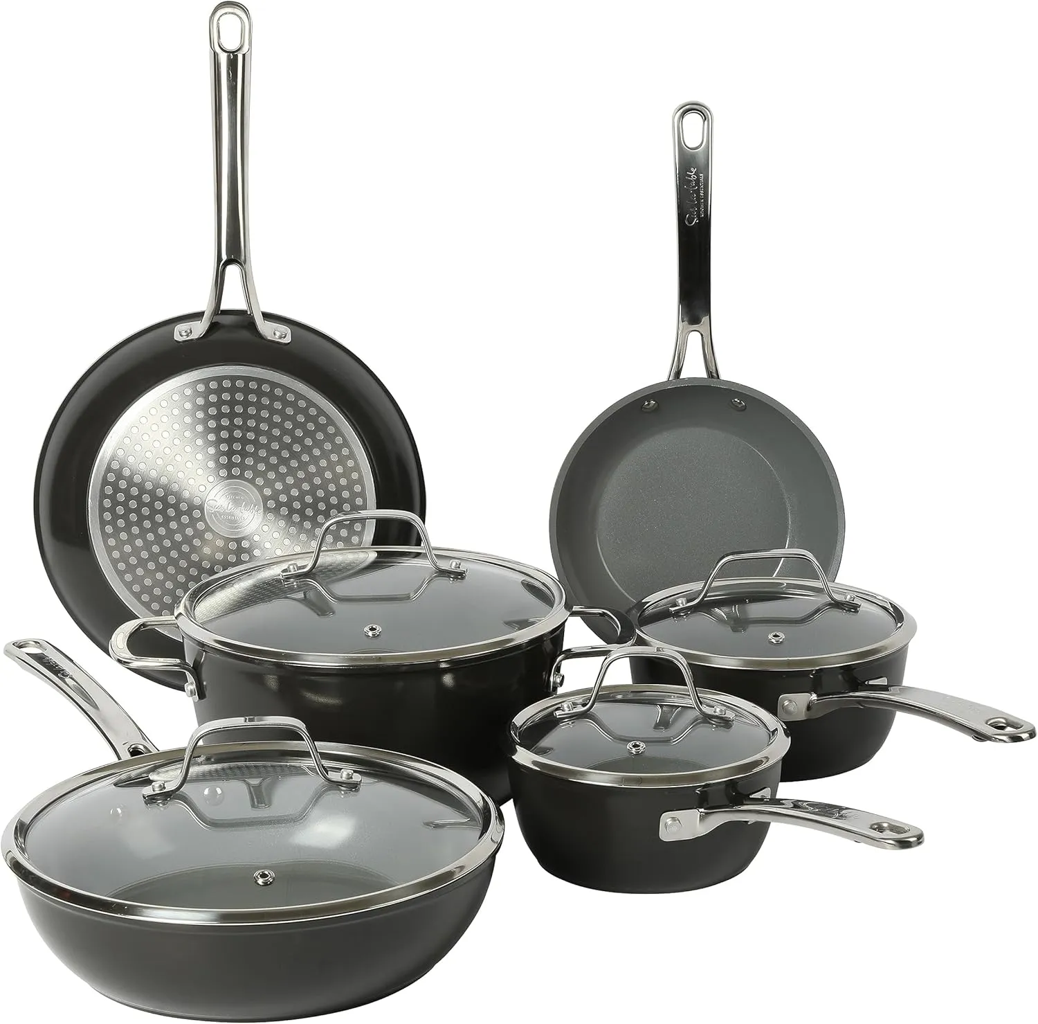 Pans Set - Black - Induction Compatible Sur La Table forte reorganize majestic thoughtfully paralyze Kitchen Essentials 10 Piece PFA Free Titanium Ceramic Nonstick Interior Forged Aluminum Cookware Pots and 