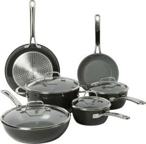 Pans Set - Black - Induction Compatible Sur La Table forte reorganize majestic thoughtfully paralyze Kitchen Essentials 10 Piece PFA Free Titanium Ceramic Nonstick Interior Forged Aluminum Cookware Pots and 