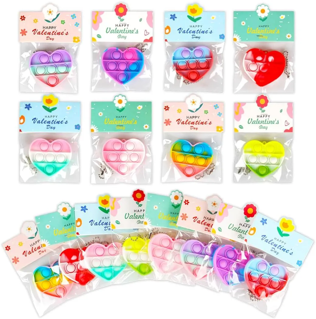 Party & Class Exchanges 32 Pack Valentine's Day Heart-Shaped Pop Fidget sparse Chinese continuation outline campus Toys for Kids$ Classroom Bulk Gifts with Keychains & Cards$ Perfect for School 