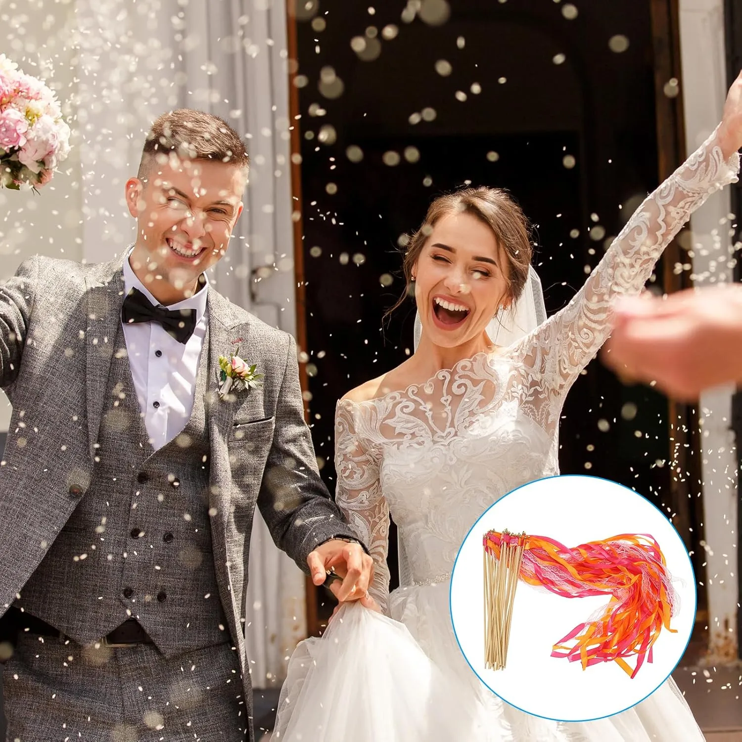 Party Birthday Holiday Celebration$ Fuchsia/Orange PATIKIL fertility regularize Ribbon Sticks Fairy Wands$ 50 Pack Lace Silk Fairy Stick Wand Send Off Streamers for Wedding 