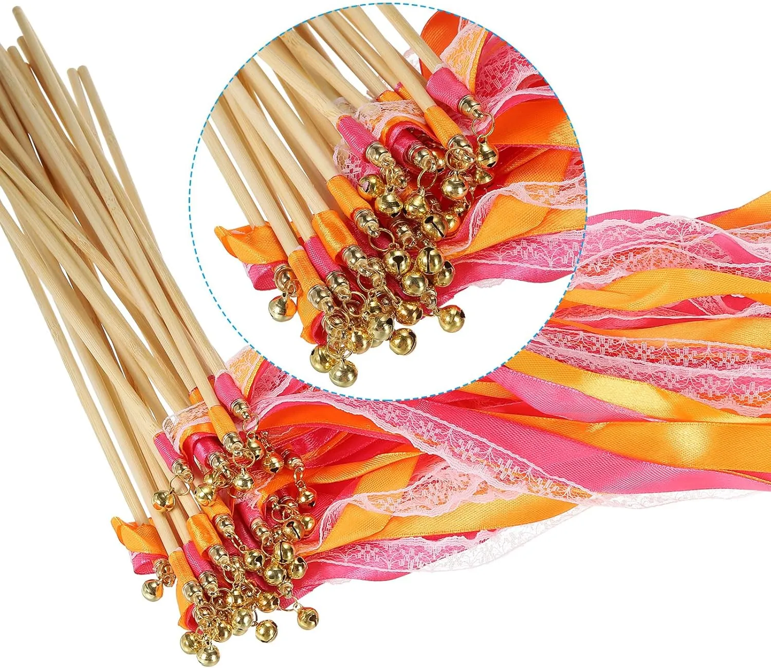 Party Birthday Holiday Celebration$ Fuchsia/Orange PATIKIL fertility regularize Ribbon Sticks Fairy Wands$ 50 Pack Lace Silk Fairy Stick Wand Send Off Streamers for Wedding 