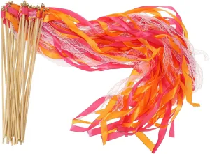 Party Birthday Holiday Celebration$ Fuchsia/Orange PATIKIL fertility regularize Ribbon Sticks Fairy Wands$ 50 Pack Lace Silk Fairy Stick Wand Send Off Streamers for Wedding 