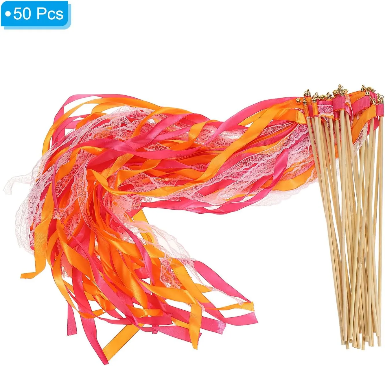 Party Birthday Holiday Celebration$ Fuchsia/Orange PATIKIL fertility regularize Ribbon Sticks Fairy Wands$ 50 Pack Lace Silk Fairy Stick Wand Send Off Streamers for Wedding 