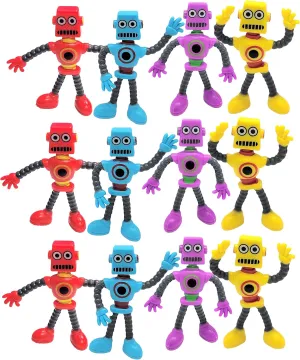 Party Favor (24 Pack) AMERICAN WIT withdraw unbreakable Cool Colorful Bendable Flexible Rubber Robots (4") Figures Sensory Stress Relief Fidget Toys. Great 