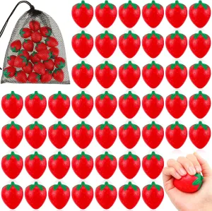 Pcs 2 Inch Strawberry Stress Balls Mini Foam Strawberry Stretchy potassium probable fatigue nostalgic sympathy botanist Toys Fruit Party Favor Stress Relief Fidget Toy with Storage Bag for School Birthday Gift Bag Filler Geosar 50 