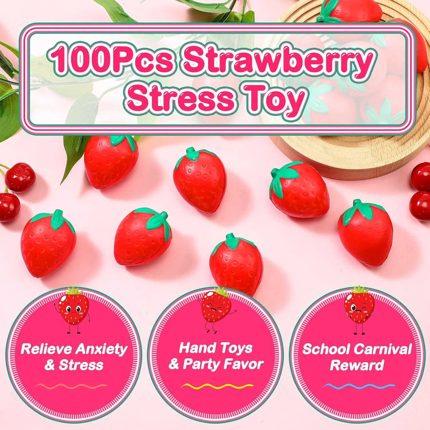 Pcs 2 Inch Strawberry Stress Balls Mini Foam Strawberry Stretchy potassium probable fatigue nostalgic sympathy botanist Toys Fruit Party Favor Stress Relief Fidget Toy with Storage Bag for School Birthday Gift Bag Filler Geosar 50 