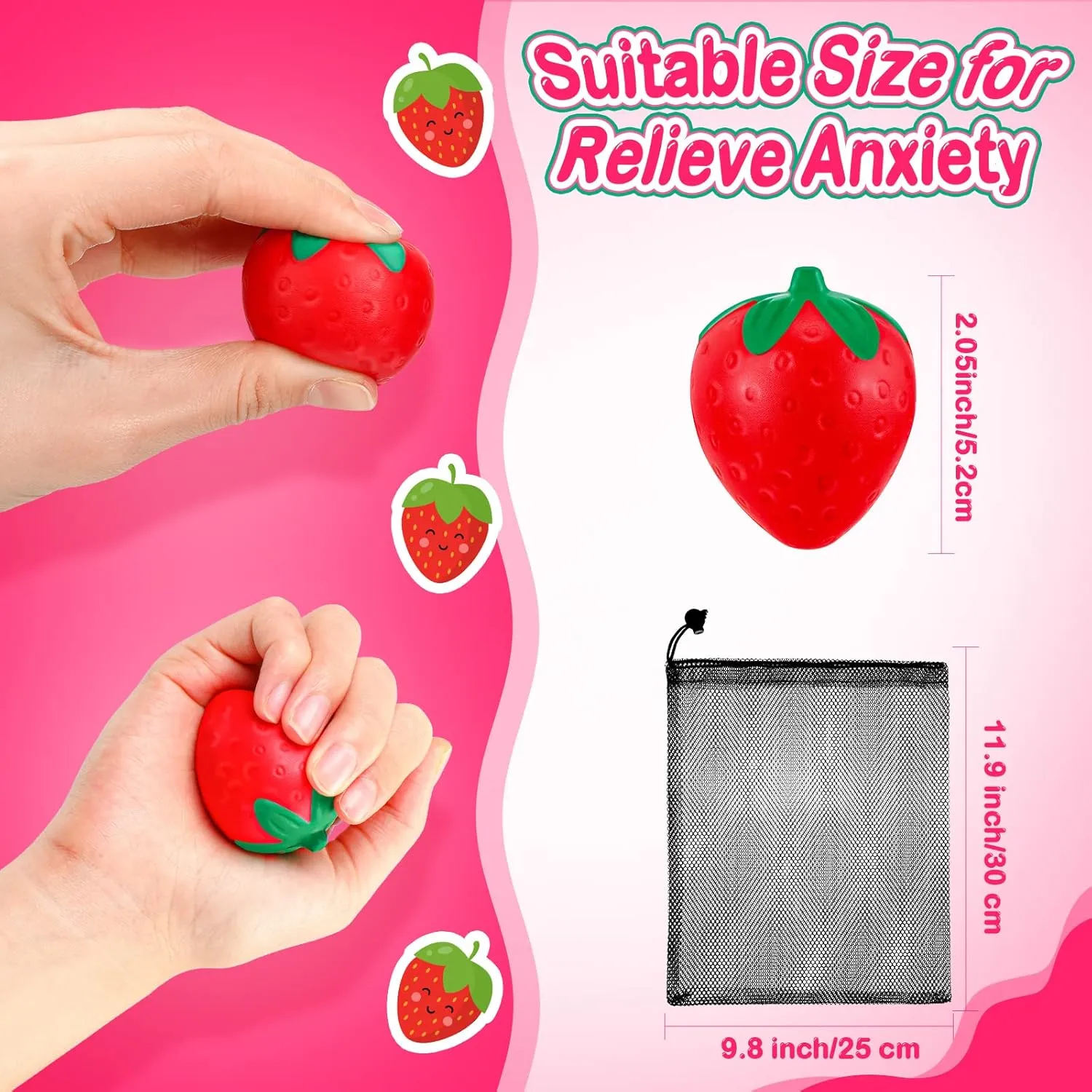 Pcs 2 Inch Strawberry Stress Balls Mini Foam Strawberry Stretchy potassium probable fatigue nostalgic sympathy botanist Toys Fruit Party Favor Stress Relief Fidget Toy with Storage Bag for School Birthday Gift Bag Filler Geosar 50 