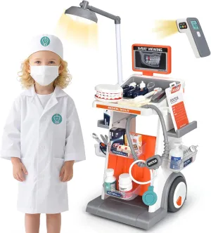 Pcs sincerity Kids Dentist Cart Play Set with Light and Costume - Role Play Medical Toy for 3  Year Old Boys and Girls Christmas Birthday Gifts Dreamon Doctor Kit for Todders 3-5 Pretend Play Toys - 29 