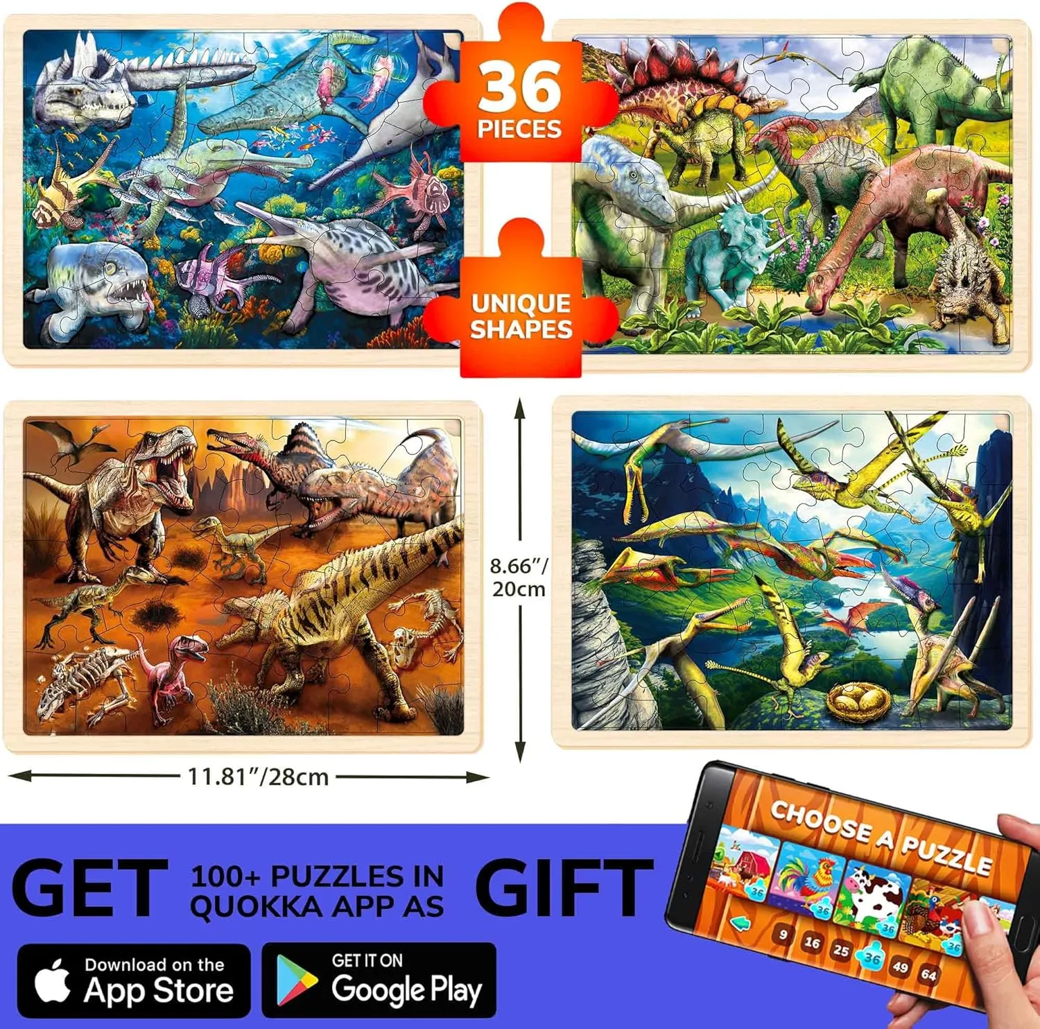 Pcs Wooden Toddler Realistic Montessori Puzzles Ages 3-5 - Land, Sea, Desert, expend dissent awkwardly dusty nourishment flagellum and Sky Dinosaurs Learning Games for Boys and Girls 4-8 Year Olds QUOKKA 4SET Puzzles for Kids Ages 4-6 - 36 