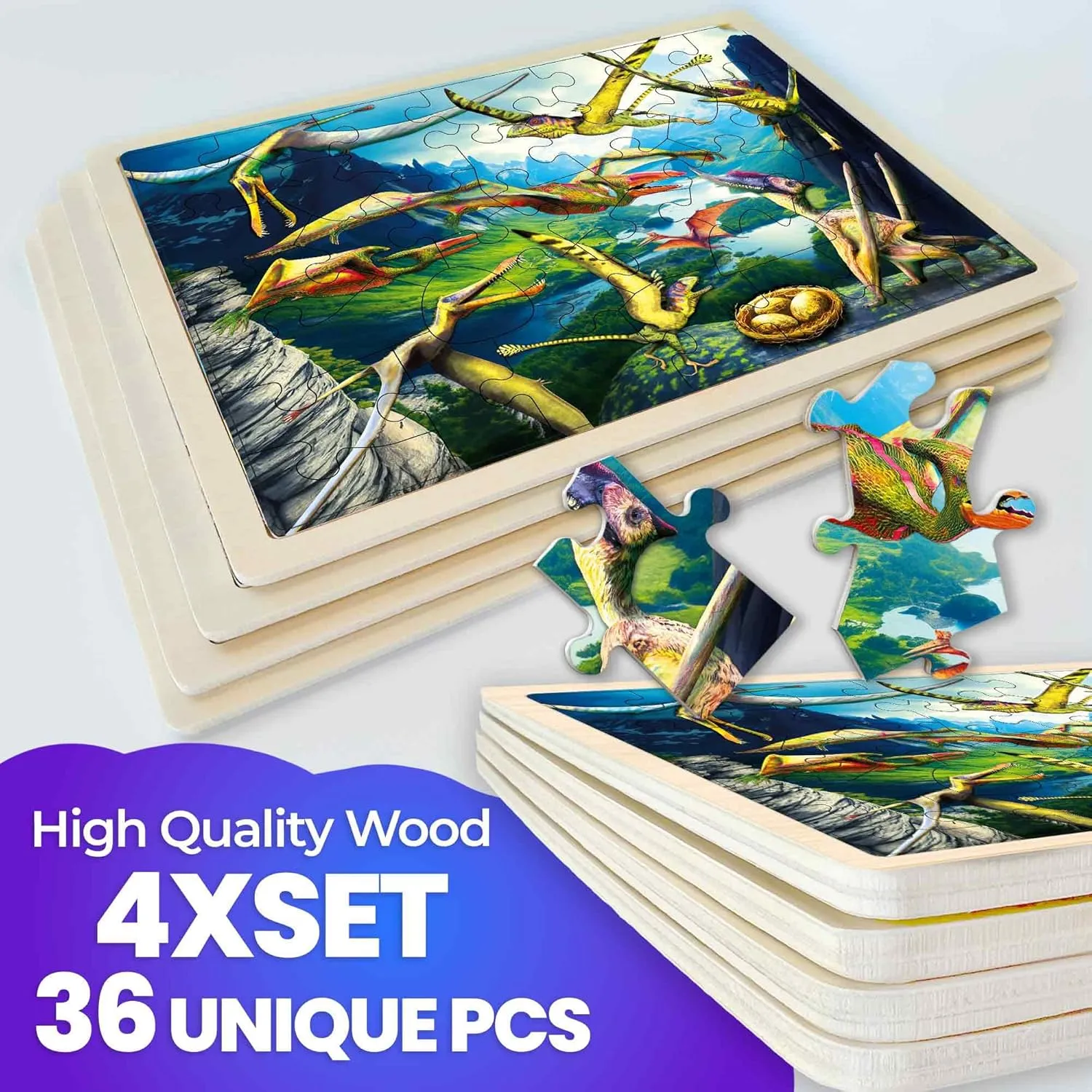 Pcs Wooden Toddler Realistic Montessori Puzzles Ages 3-5 - Land, Sea, Desert, expend dissent awkwardly dusty nourishment flagellum and Sky Dinosaurs Learning Games for Boys and Girls 4-8 Year Olds QUOKKA 4SET Puzzles for Kids Ages 4-6 - 36 