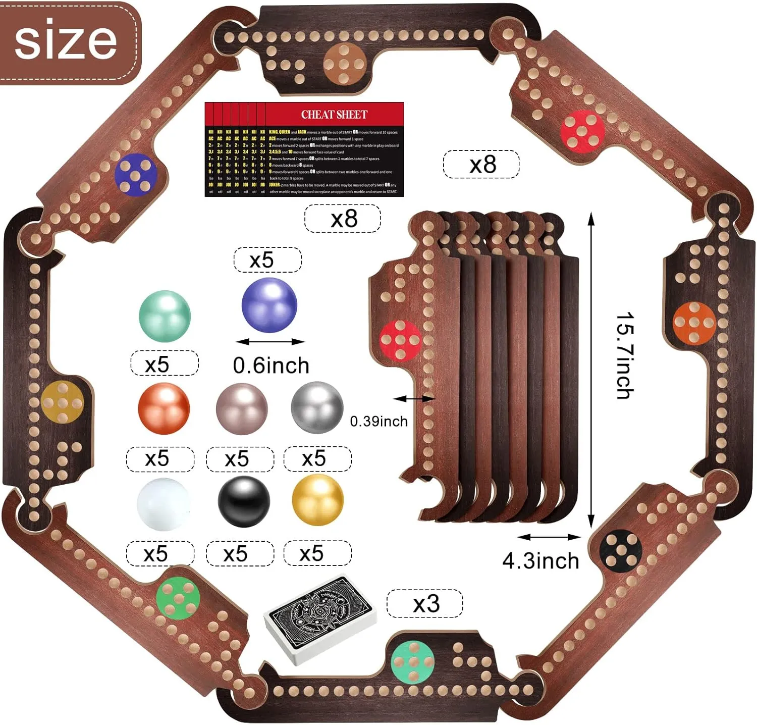 Pegs Card Game Set with 8 Wood Boards 40 Colorful Marbles Pegs cargo fray 3 Boxes Playing Card 8 Game Instructions for Adults Family, 4-8 Players(Retro Colors) Kathfly Jokers and Marbles Board Game 