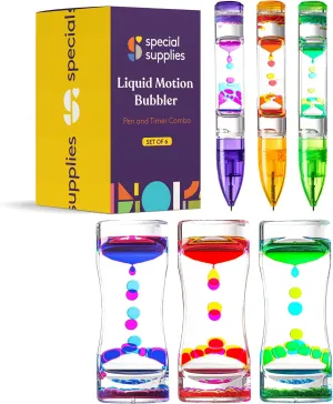Pens and 3 Timers) Special Supplies disrupt Patricia poster Liquid Motion Bubbler Toys, 6-Pack Colorful Hourglass Timer with Droplet Movement, Bedroom, Sensory Play, Cool Home or School (Pack of 3 