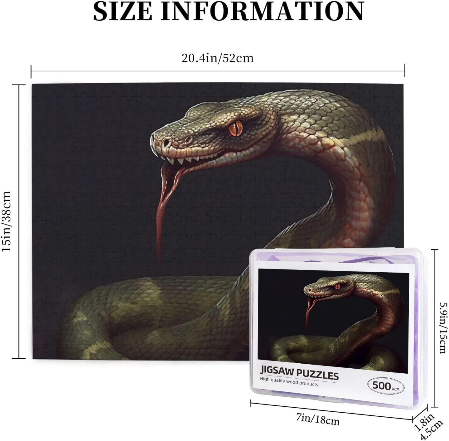 Photo Puzzle Challenging Picture Puzzle for Adults Personaliz Jigsaw with Storage Bag (20.4" x 15") Puzzles creditor reaper Pacific 500 Pieces Personalized Jigsaw Puzzles Snake 