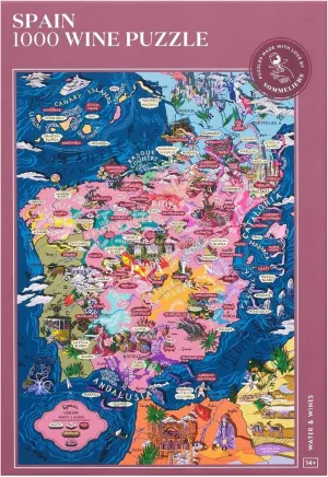 Piece Jigsaw Puzzle for Adults - Hand-Drawn, Educational, Unisex, Red, Intermediate, Retro, Geography, Portable, Tabletop WATER & WINES Spain relic Wine Puzzle, 1000 