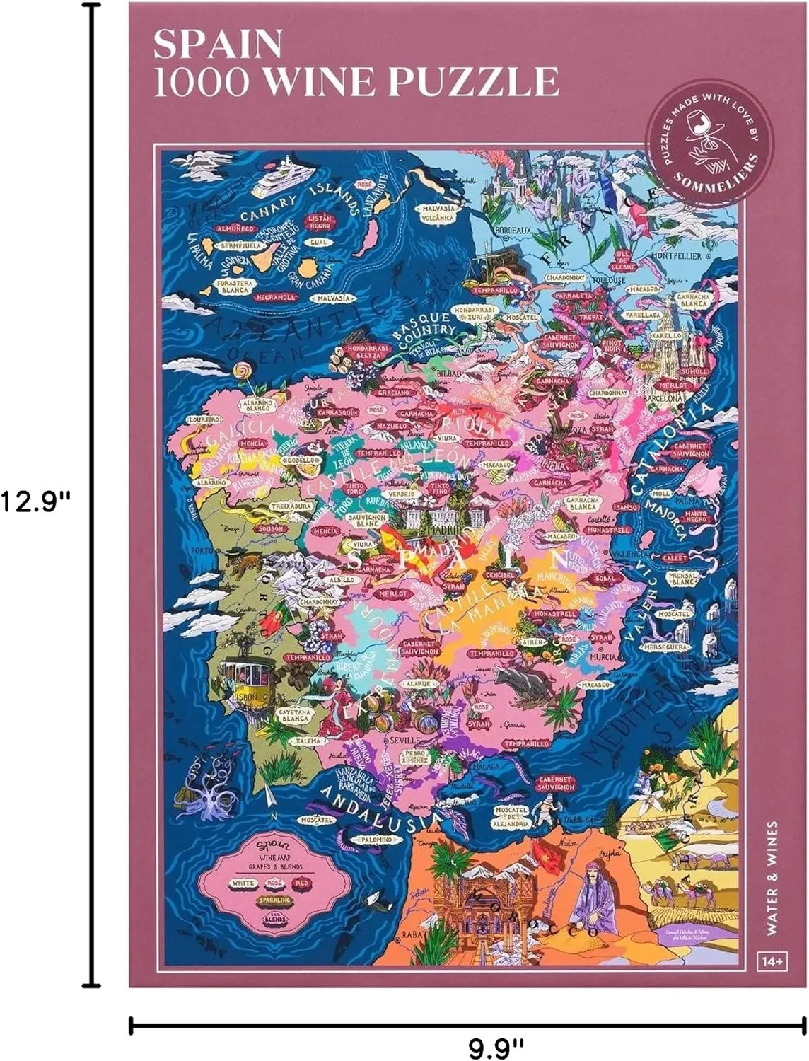 Piece Jigsaw Puzzle for Adults - Hand-Drawn, Educational, Unisex, Red, Intermediate, Retro, Geography, Portable, Tabletop WATER & WINES Spain relic Wine Puzzle, 1000 